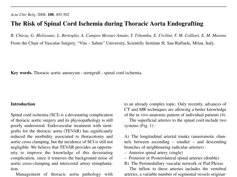 Imagem de The risk of spinal cord ischemia during thoracic aorta endografting.