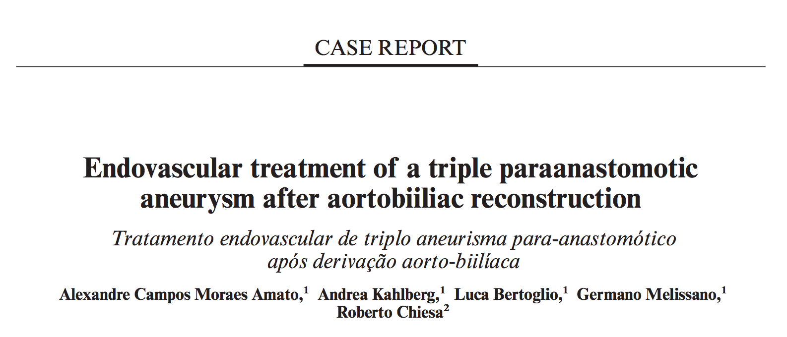 Imagem de Endovascular treatment of a triple paraanastomotic aneurysm after aortobiiliac reconstruction.