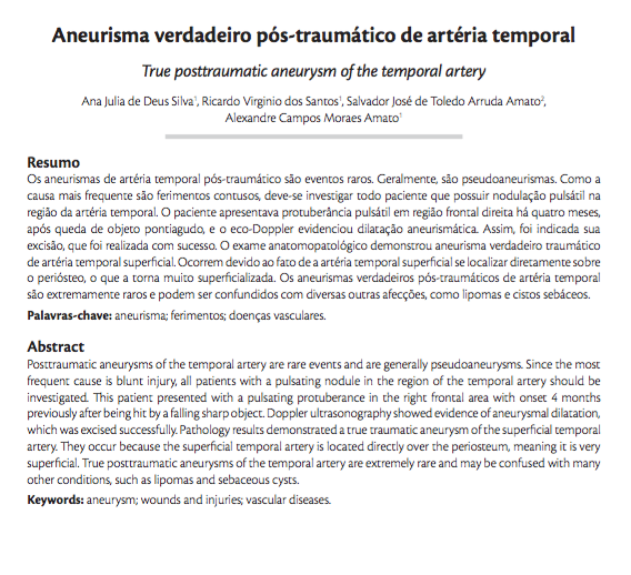 Imagem de Aneurisma verdadeiro pós-traumático de artéria temporal