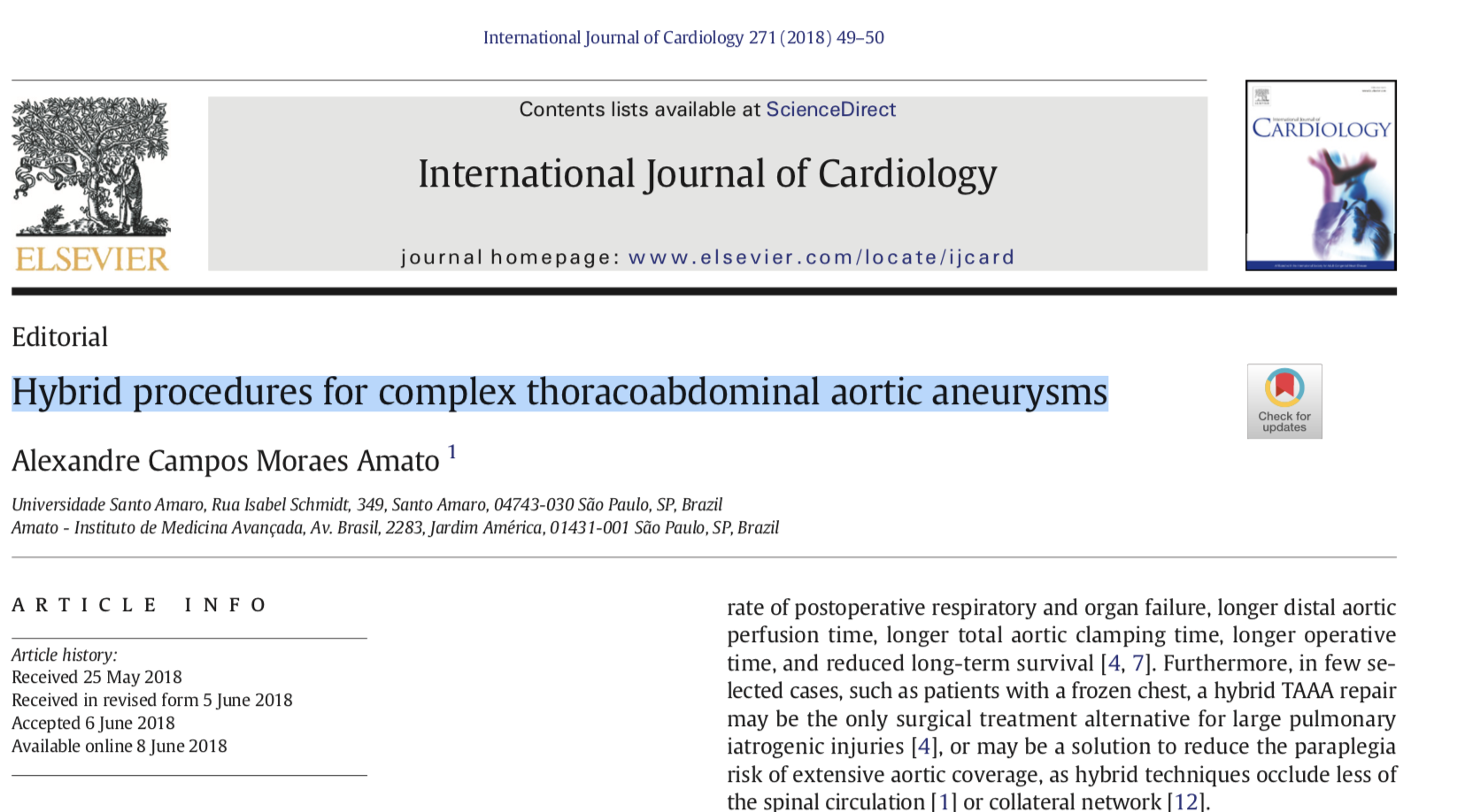 Imagem de Hybrid procedures for complex thoracoabdominal aortic aneurysms