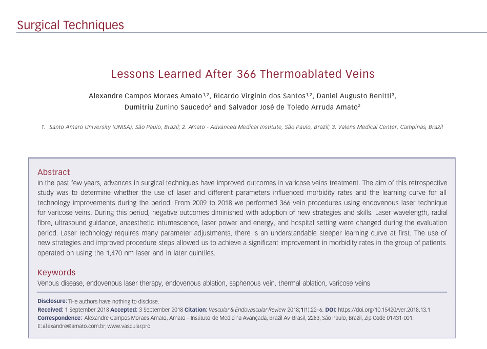 Imagem de Lessons learned after 366 thermoablated veins