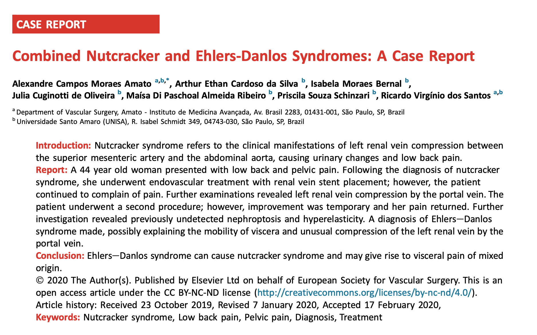 Imagem de Combined nutcracker and Ehlers-Danlos syndromes: A case report