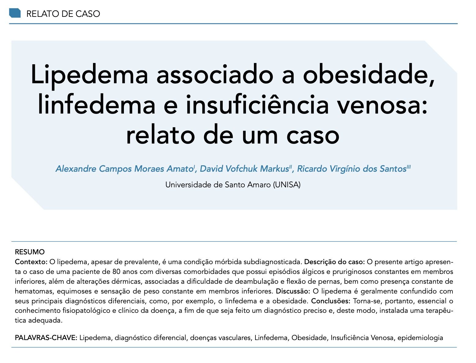 Imagem de Lipedema associado a obesidade, linfedema e insuficiência venosa: relato de um caso