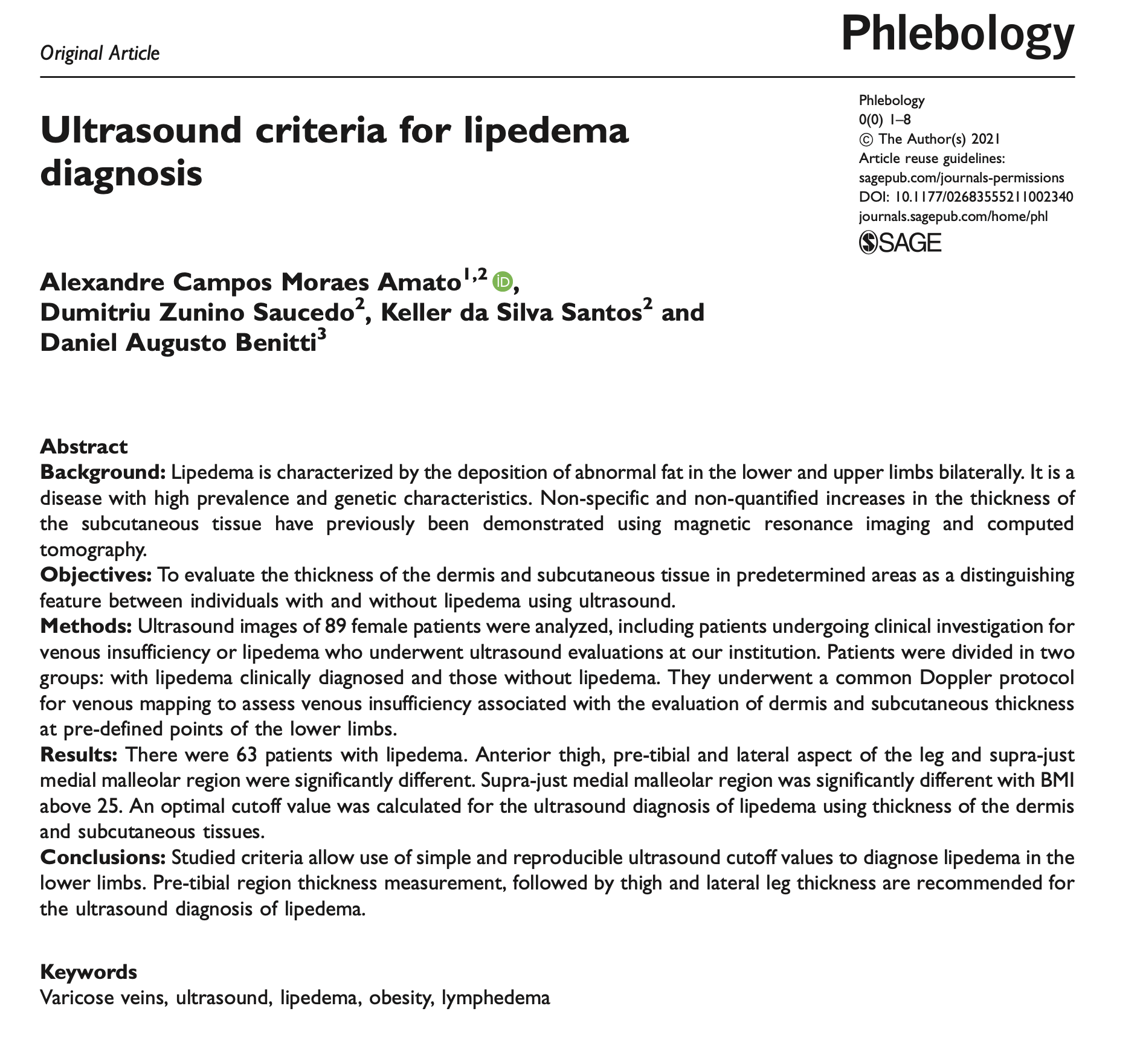 Imagem de Ultrasound criteria for lipedema diagnosis