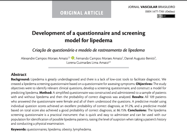 Imagem de Development of a questionnaire and screening model for lipedema