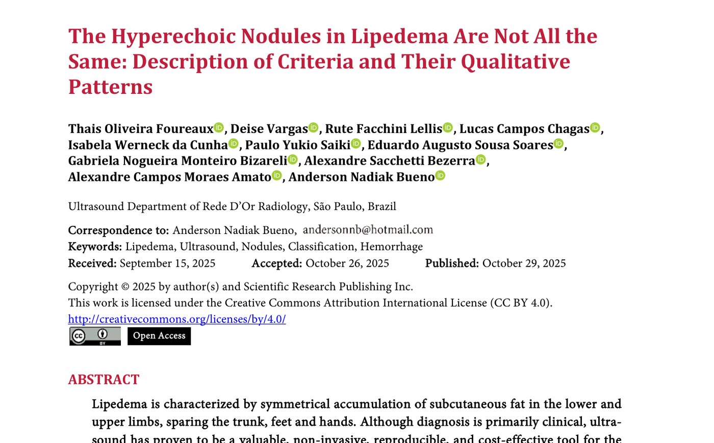 Imagem de The Hyperechoic Nodules in Lipedema Are Not All the Same: Description of Criteria and Their Qualitative Patterns