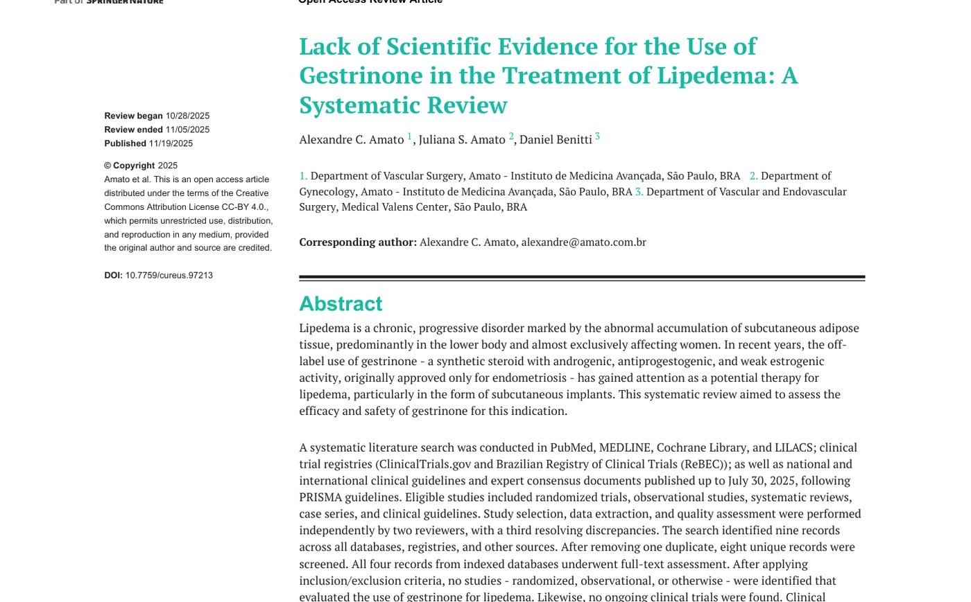 Imagem de Lack of Scientific Evidence for the Use of Gestrinone in the Treatment of Lipedema: A Systematic Review